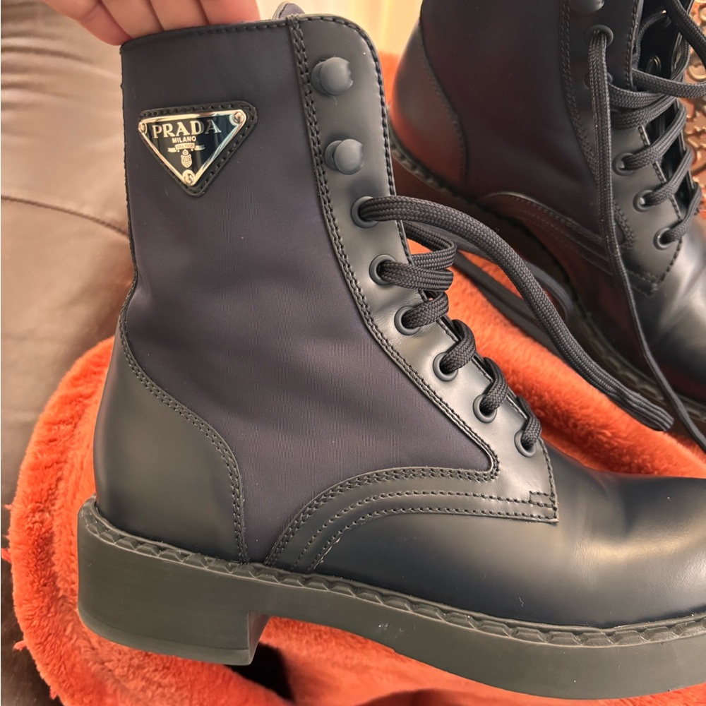 Prada Women's Re-Nylon Navy Combat Boots - Picture 2 of 8